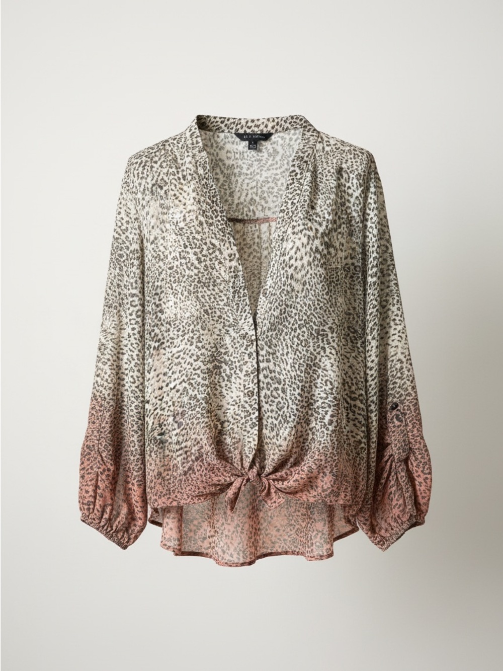 Zac & Rachel Leopard Tie-Front Blouse in Cream and Pink